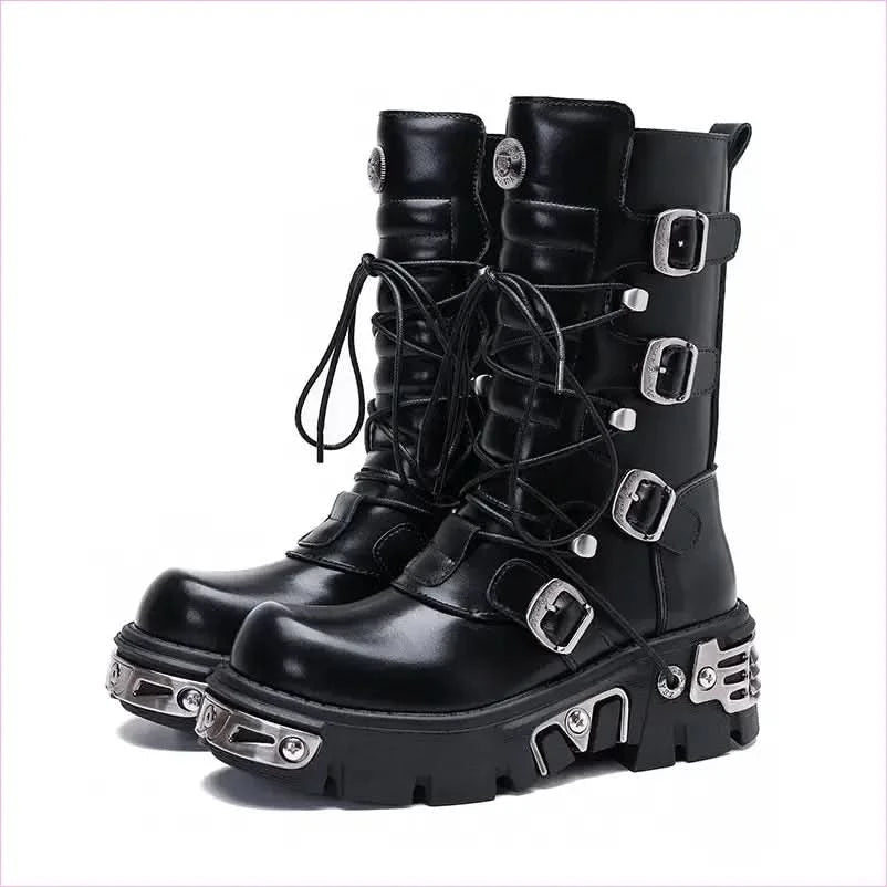 Unisex Retro Steampunk Cargo Rock High Leg Punk Boots for Every Occasion - Pleasures and Sins