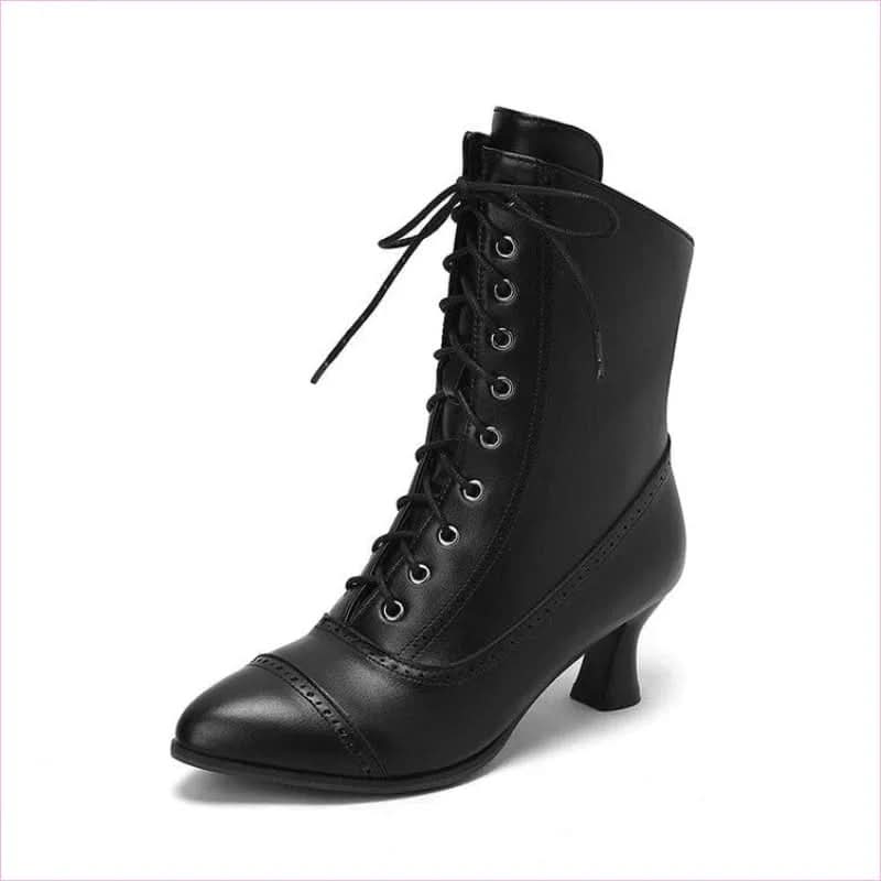 Unisex Retro Steampunk Lace Up Pointed Toe Ankle Boots - Pleasures and Sins