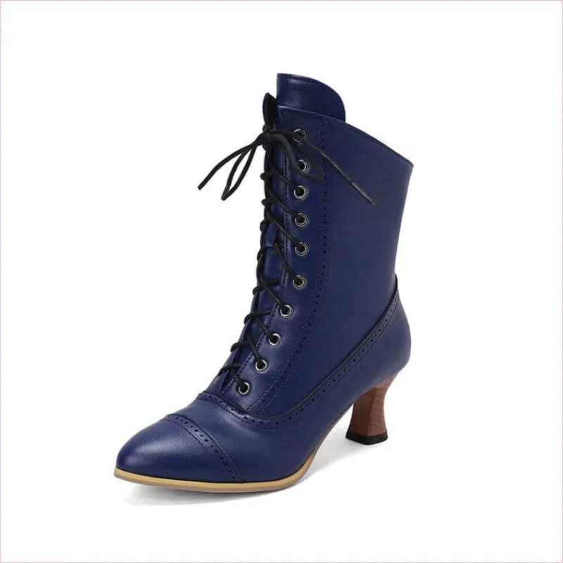 Unisex Retro Steampunk Lace Up Pointed Toe Ankle Boots - Pleasures and Sins