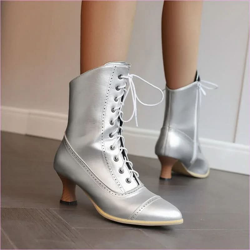 Unisex Retro Steampunk Lace Up Pointed Toe Ankle Boots - Pleasures and Sins