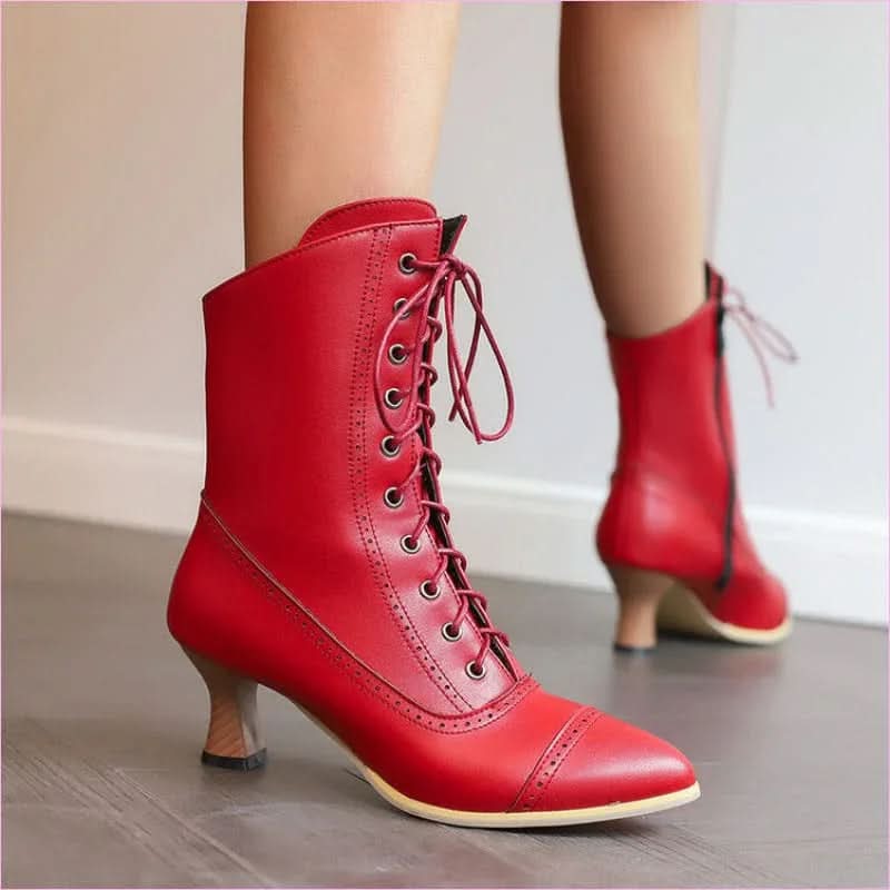 Unisex Retro Steampunk Lace Up Pointed Toe Ankle Boots - Pleasures and Sins