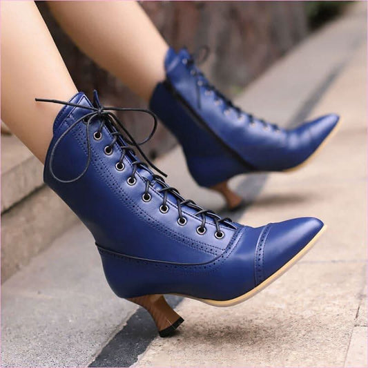 Unisex Retro Steampunk Lace Up Pointed Toe Ankle Boots - Pleasures and Sins