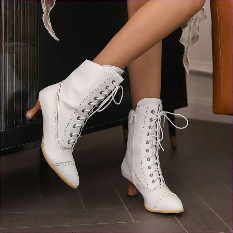 Unisex Retro Steampunk Lace Up Pointed Toe Ankle Boots - Pleasures and Sins