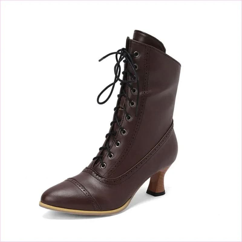 Unisex Retro Steampunk Lace Up Pointed Toe Ankle Boots - Pleasures and Sins