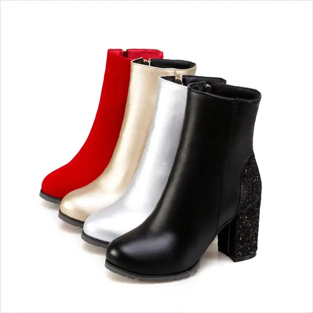 Unisex Sequined High Heel Velour Ankle Boots in Cool Colors - Pleasures and Sins