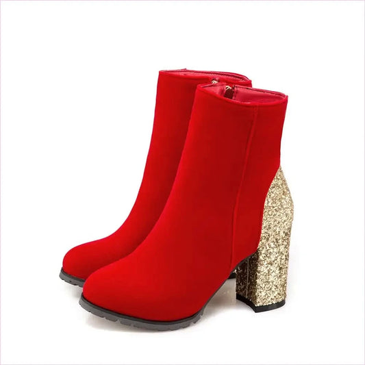 Unisex Sequined High Heel Velour Ankle Boots in Cool Colors - Pleasures and Sins