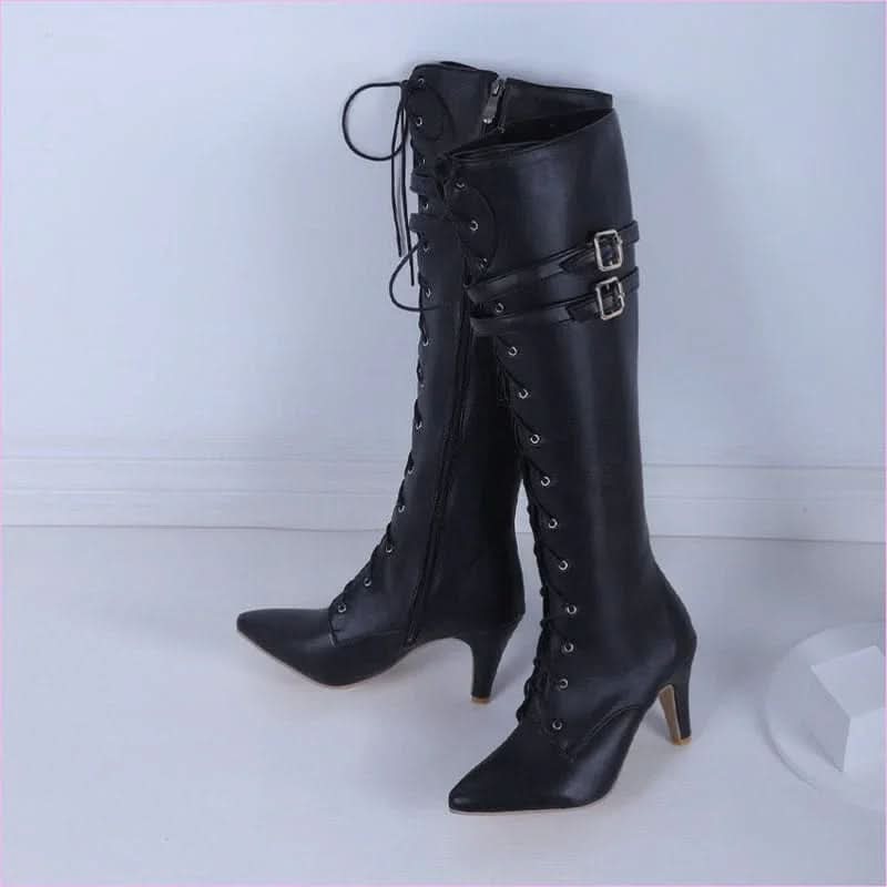 Unisex Steampunk Pointed Toe Boots with Belt Buckle Stiletto Heel - Pleasures and Sins