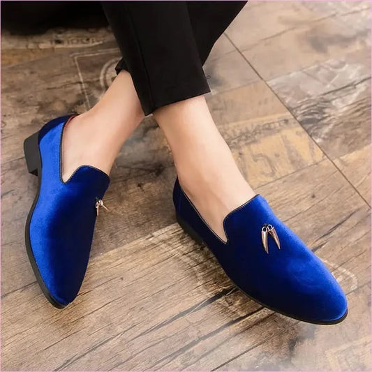 Vibrant Blue Men’s Tassel Velour British Style Moccasin Shoes - Pleasures and Sins