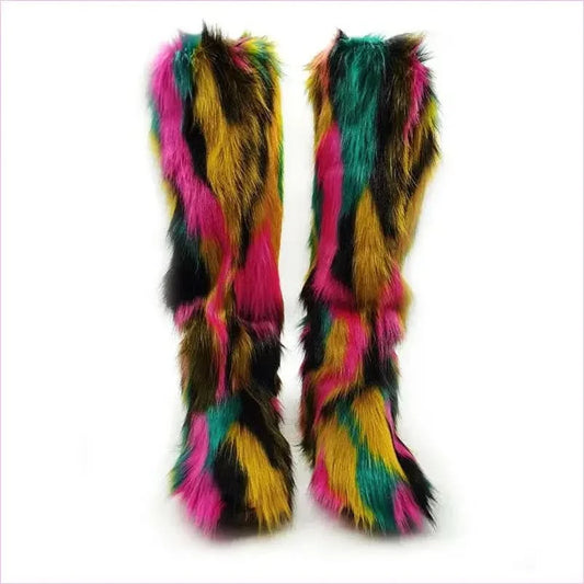 Vibrant Fluffy Snow Boots for Women in Knee High Plush Style - Pleasures and Sins