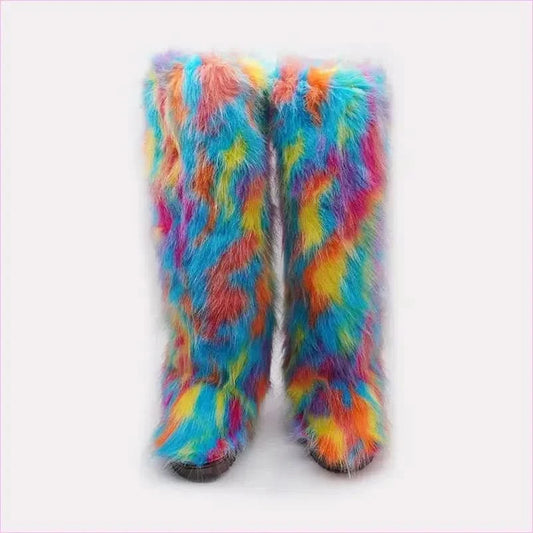 Vibrant Fluffy Snow Boots for Women in Knee High Plush Style - Pleasures and Sins
