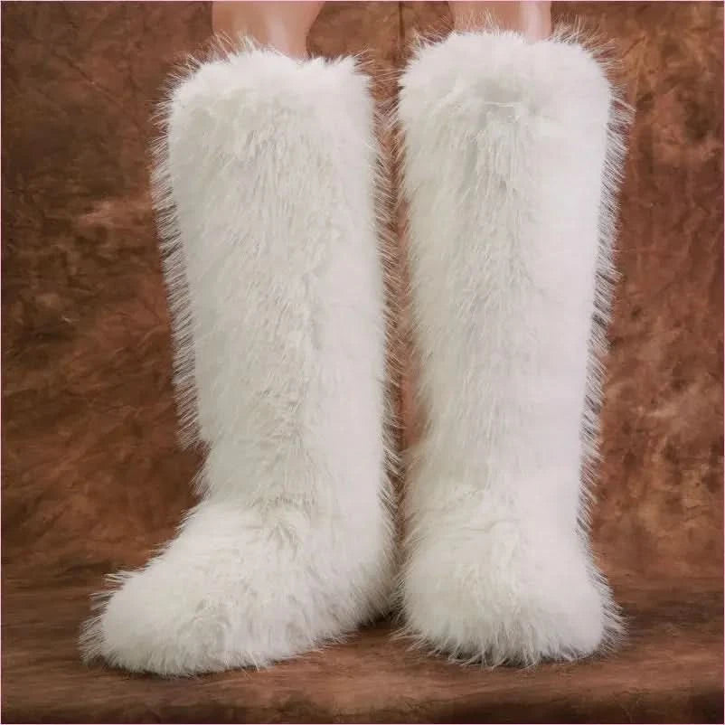 Vibrant Fluffy Snow Boots for Women in Knee High Plush Style - Pleasures and Sins
