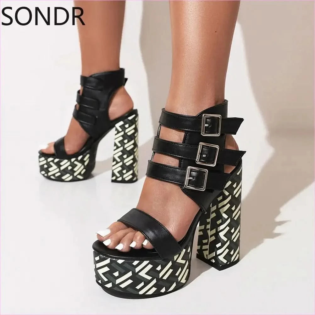Vibrant Green Womens Platform Peep Toe Belt Buckle Sandals - Pleasures and Sins