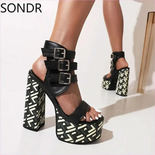 Vibrant Green Womens Platform Peep Toe Belt Buckle Sandals - Pleasures and Sins