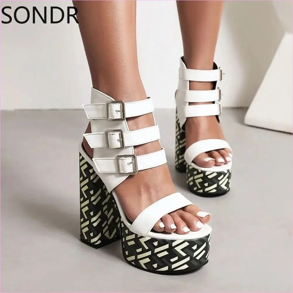 Vibrant Green Womens Platform Peep Toe Belt Buckle Sandals - Pleasures and Sins