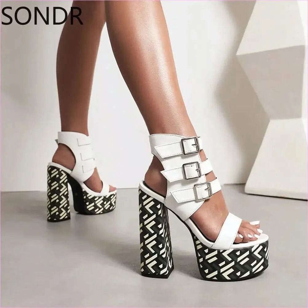 Vibrant Green Womens Platform Peep Toe Belt Buckle Sandals - Pleasures and Sins
