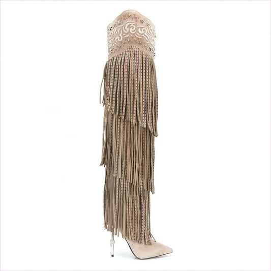 Vintage Crystal Embellished Fringe Cowboy Boots for Glam Style - Pleasures and Sins