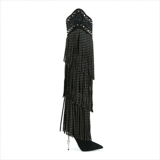 Vintage Crystal Embellished Fringe Cowboy Boots for Glam Style - Pleasures and Sins