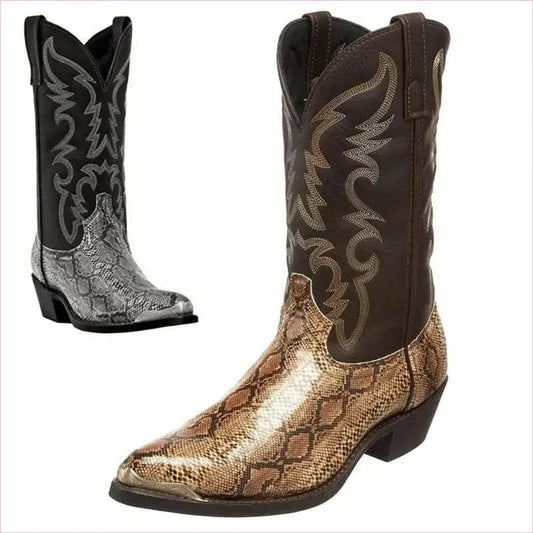 Western Cowboy Boots with Snake Pattern and Iron Toe Cap - Pleasures and Sins