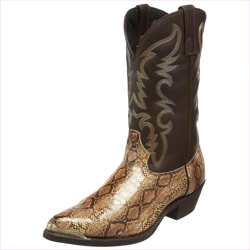 Western Cowboy Boots with Snake Pattern and Iron Toe Cap - Pleasures and Sins