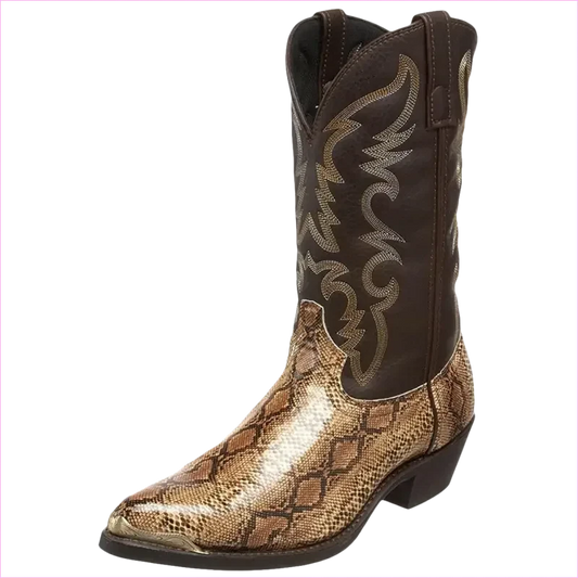 Western Cowboy Boots with Snake Pattern and Iron Toe Cap - Pleasures and Sins