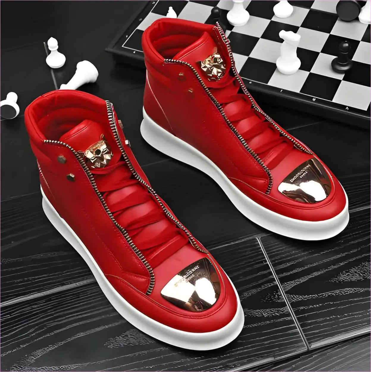 White High-top Casual Street Boots with Gold Accents and Tiger Detail - Pleasures and Sins