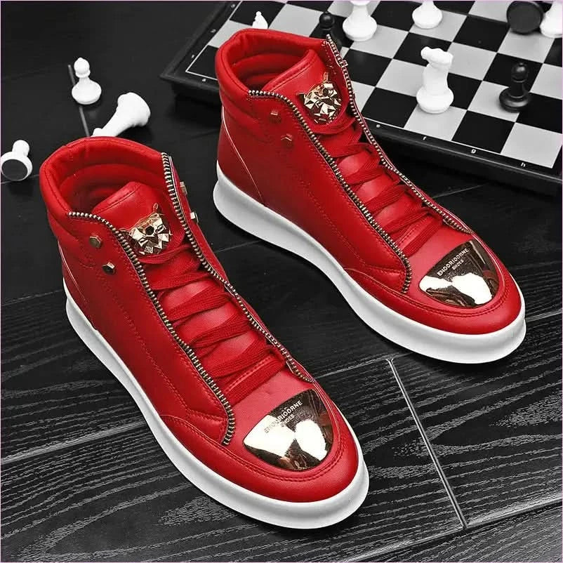White High-top Casual Street Boots with Gold Accents and Tiger Detail - Pleasures and Sins