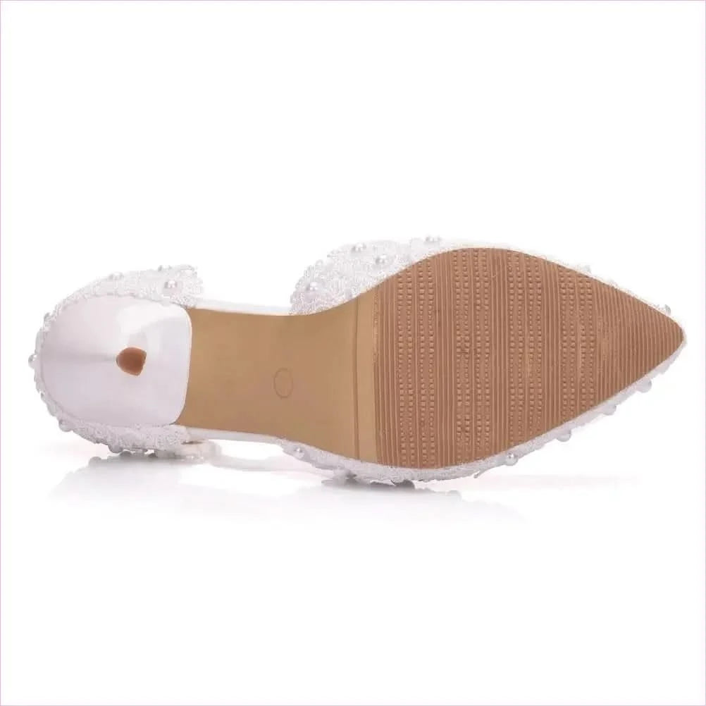 White Lace Wedding Shoes with Flower Tassel Detail - Pleasures and Sins