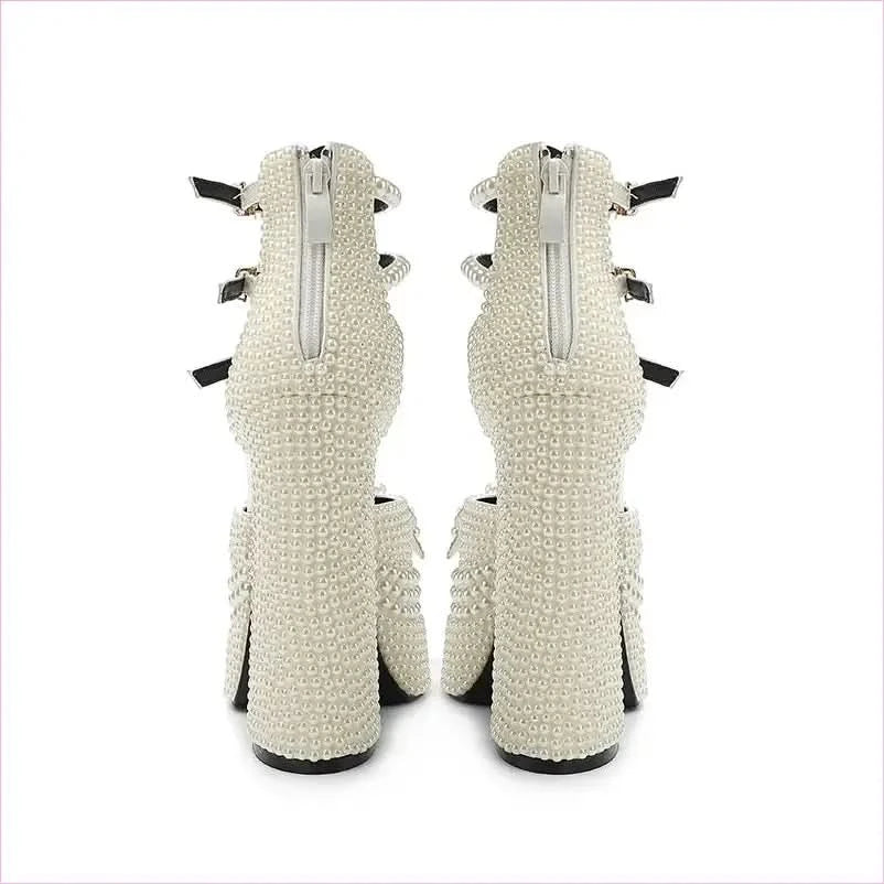 White Patent Leather Pearl Encrusted High Platform Heel Pointed Shoes - Pleasures and Sins