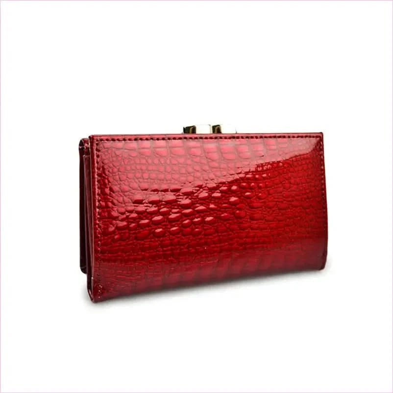 Wine Red Patent Leather Crocodile Print Purse with Gold Clasp - Pleasures and Sins