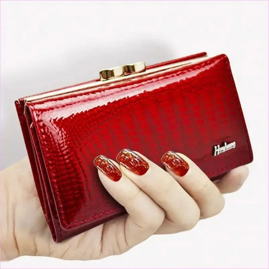 Wine Red Patent Leather Crocodile Print Purse with Gold Clasp - Pleasures and Sins