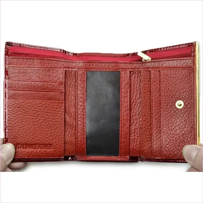Wine Red Patent Leather Crocodile Print Purse with Gold Clasp - Pleasures and Sins