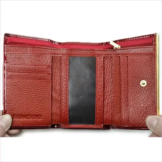 Wine Red Patent Leather Crocodile Print Purse with Gold Clasp - Pleasures and Sins