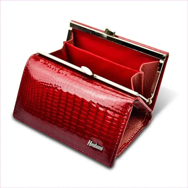 Wine Red Patent Leather Crocodile Print Purse with Gold Clasp - Pleasures and Sins