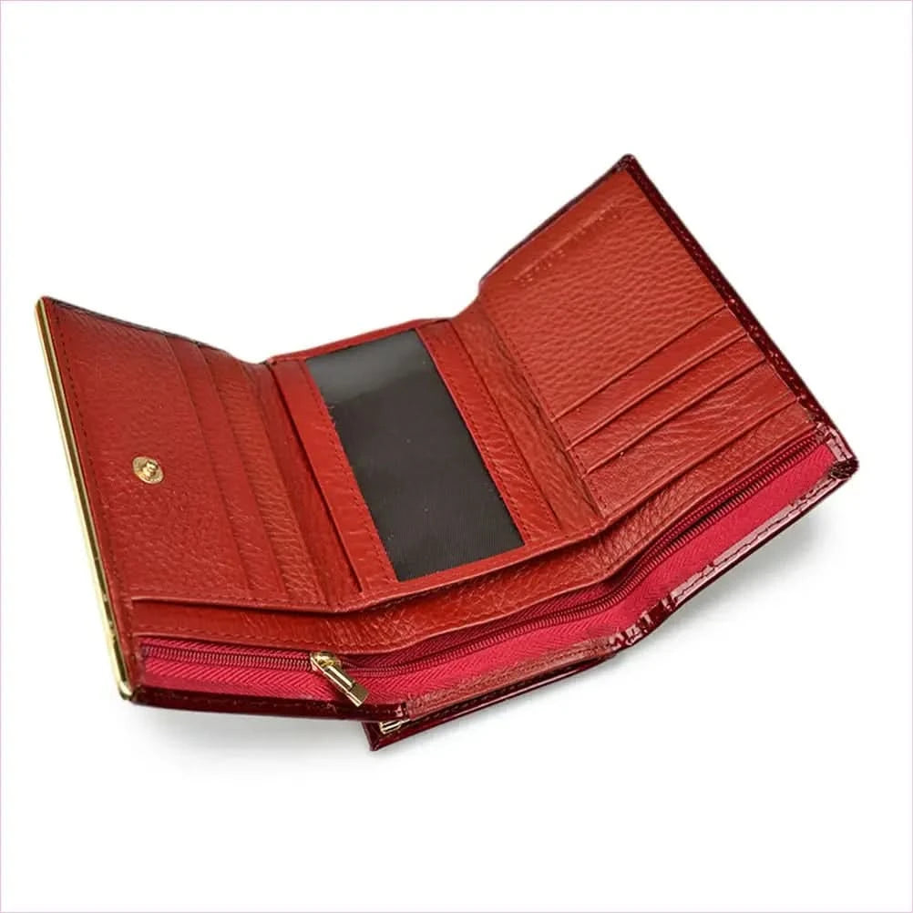 Wine Red Patent Leather Crocodile Print Purse with Gold Clasp - Pleasures and Sins