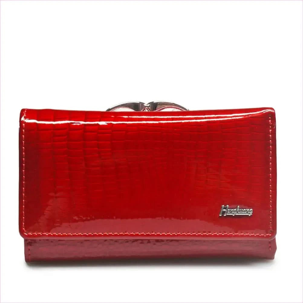 Wine Red Patent Leather Crocodile Print Purse with Gold Clasp - Pleasures and Sins