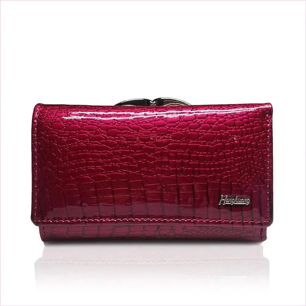 Wine Red Patent Leather Crocodile Print Purse with Gold Clasp - Pleasures and Sins