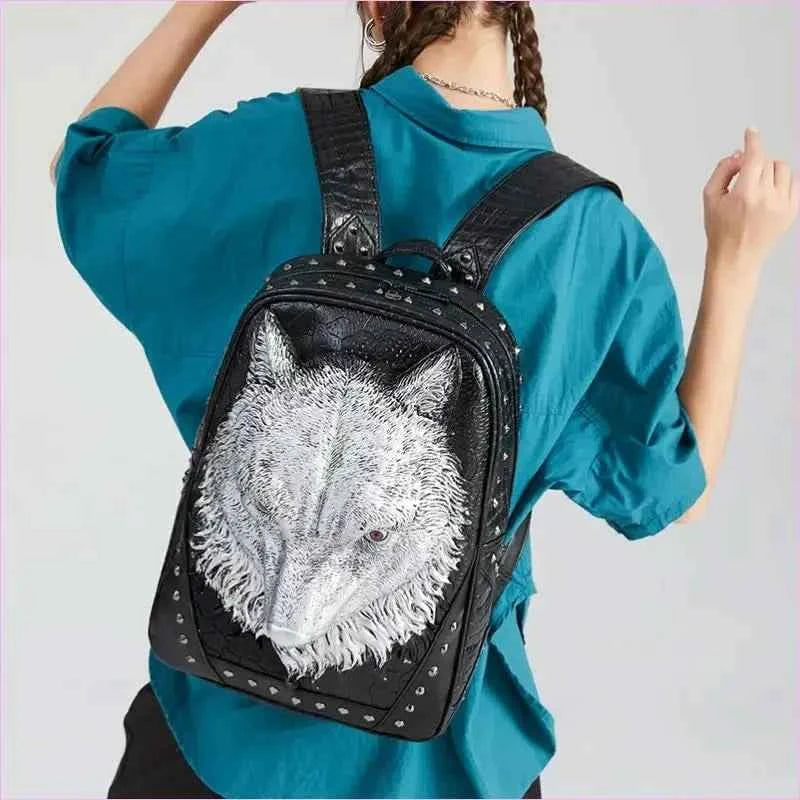 Wolf Head 3d Embossed Backpack for Emo Style Lovers - Pleasures and Sins