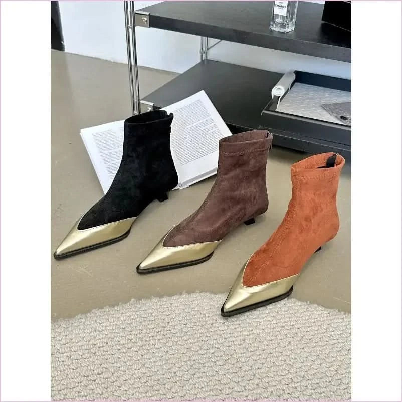 Women’s Ankle Boots with Pointed Toes and Zipper in Three Colors - Pleasures and Sins