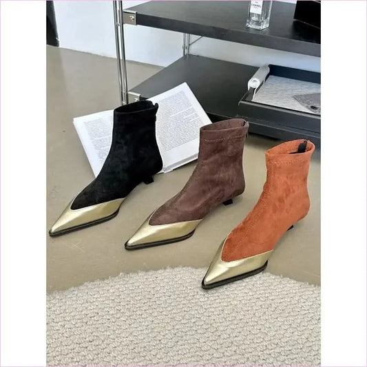 Women’s Ankle Boots with Pointed Toes and Zipper in Three Colors - Pleasures and Sins