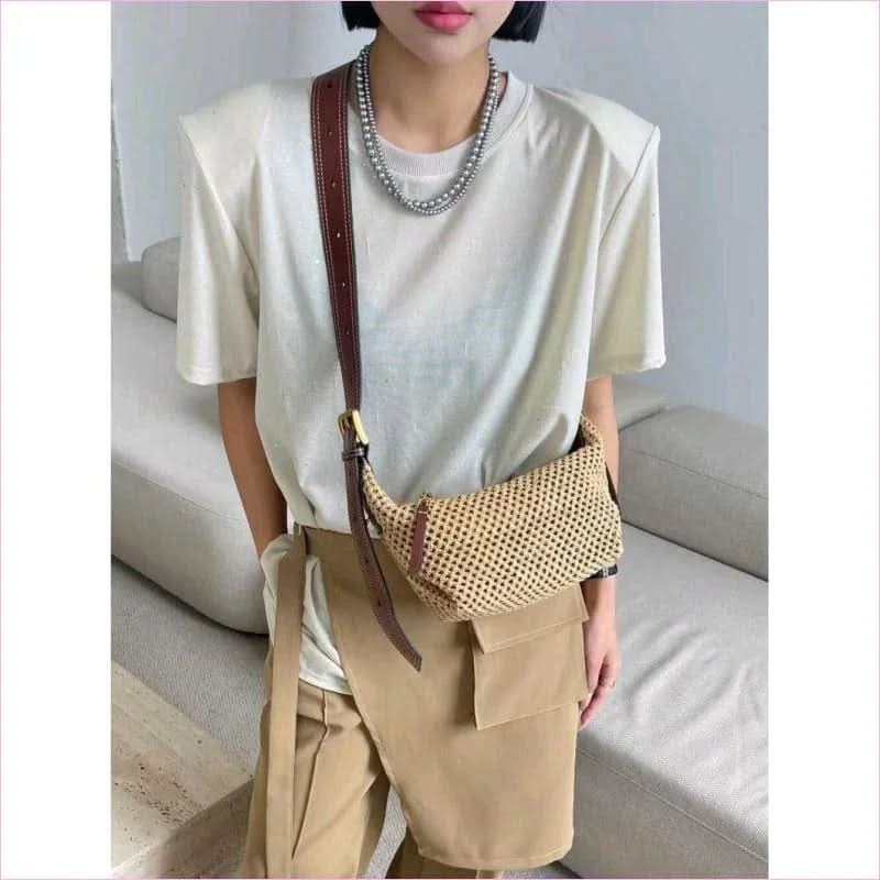 Women’s Brown Leather Raffia Top Handle Summer Bag from Pleasures and Sins - Pleasures and Sins