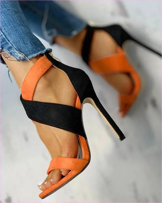 Womens Colour Matching Black and Orange Open Toe Sandals - Pleasures and Sins