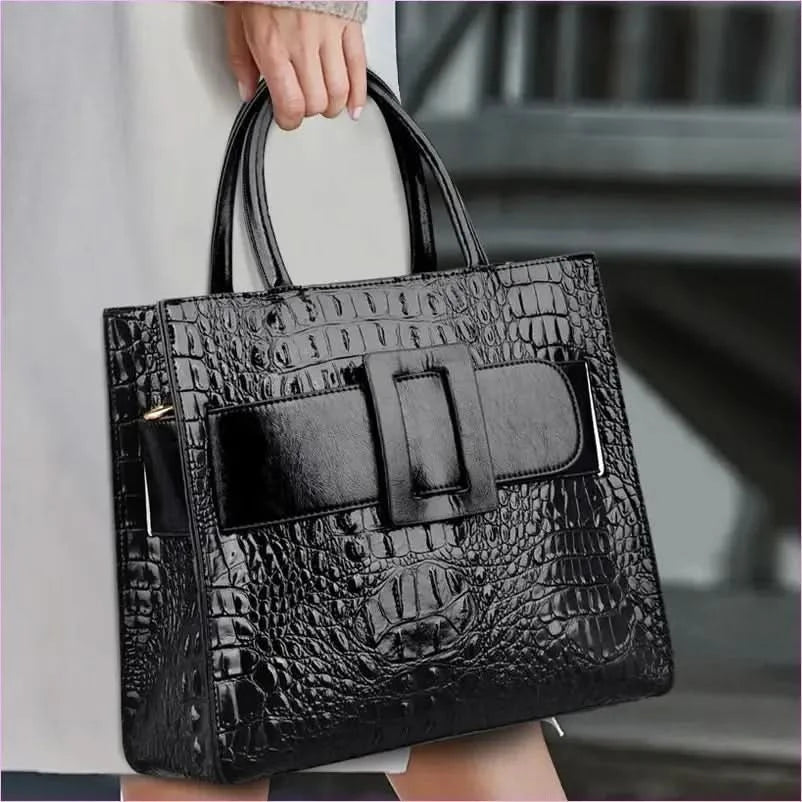 Womens Crocodile Shoulder Crossbody Tote Bag with Buckle Detail - Pleasures and Sins