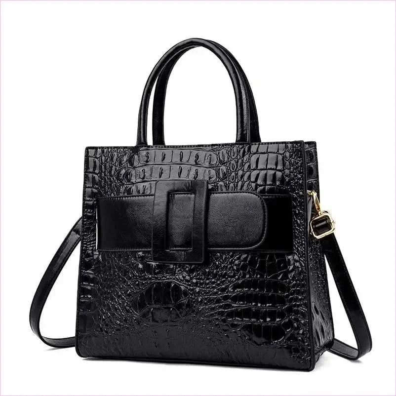 Womens Crocodile Shoulder Crossbody Tote Bag with Buckle Detail - Pleasures and Sins