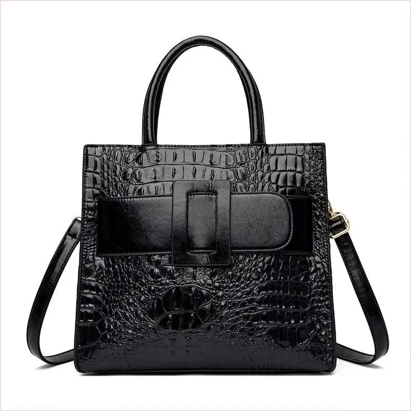 Womens Crocodile Shoulder Crossbody Tote Bag with Buckle Detail - Pleasures and Sins