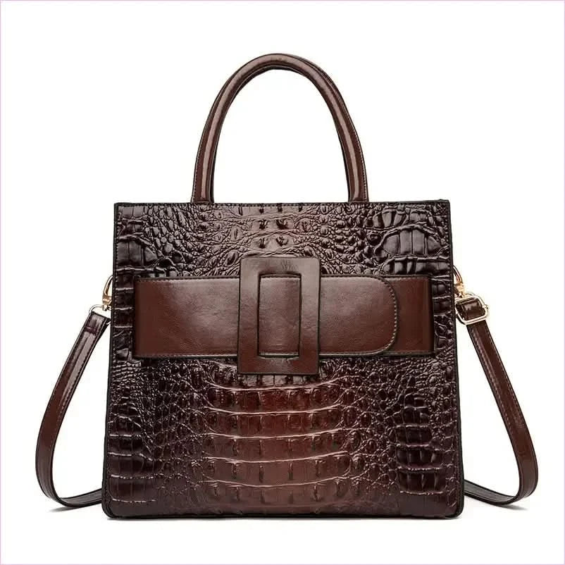 Womens Crocodile Shoulder Crossbody Tote Bag with Buckle Detail - Pleasures and Sins