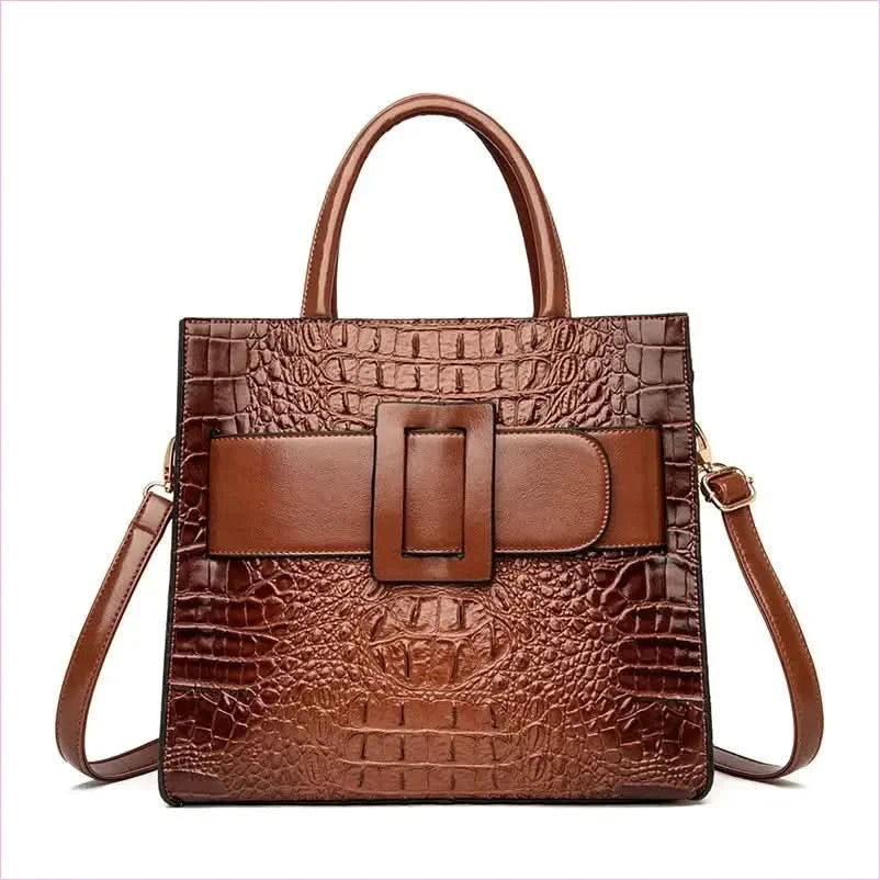 Womens Crocodile Shoulder Crossbody Tote Bag with Buckle Detail - Pleasures and Sins