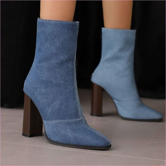 Women's Fleece Lined French Style High Heels Ankle Boots - Pleasures and Sins