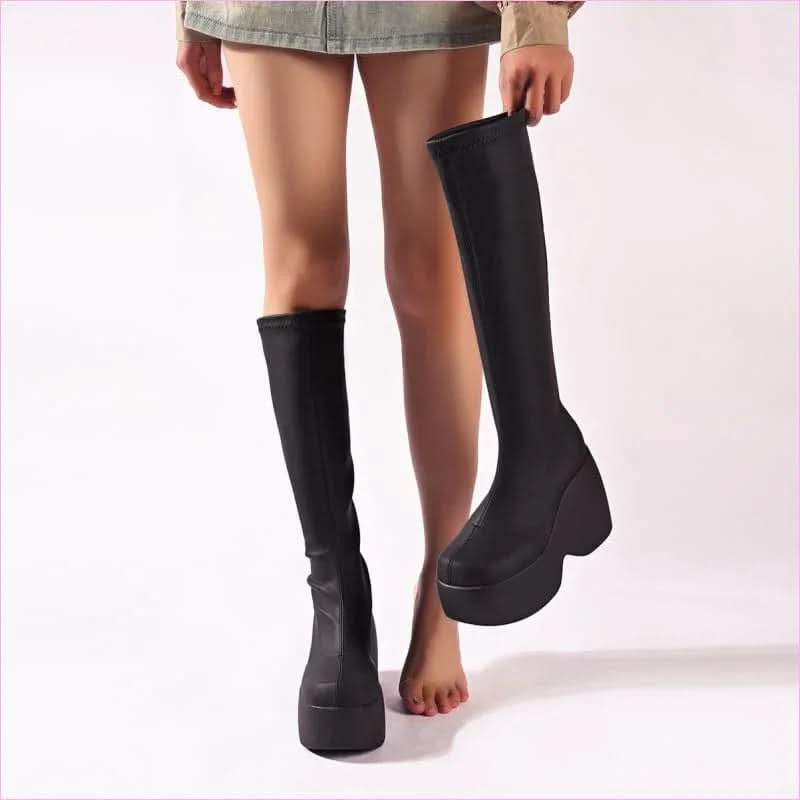 Women's High Chunky Platform Elasticated Knee-length Boots - Pleasures and Sins