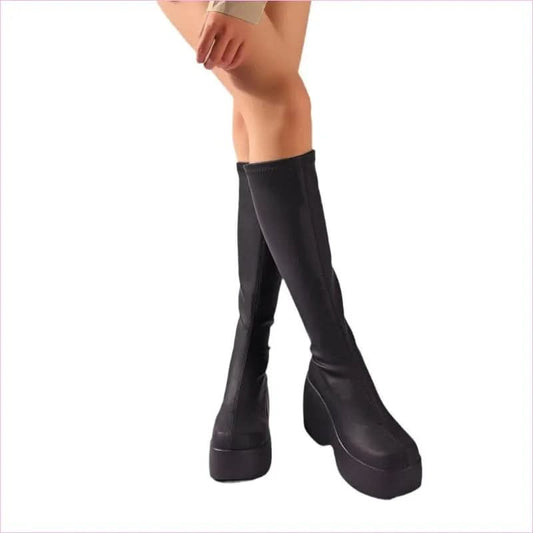 Women's High Chunky Platform Elasticated Knee-length Boots - Pleasures and Sins