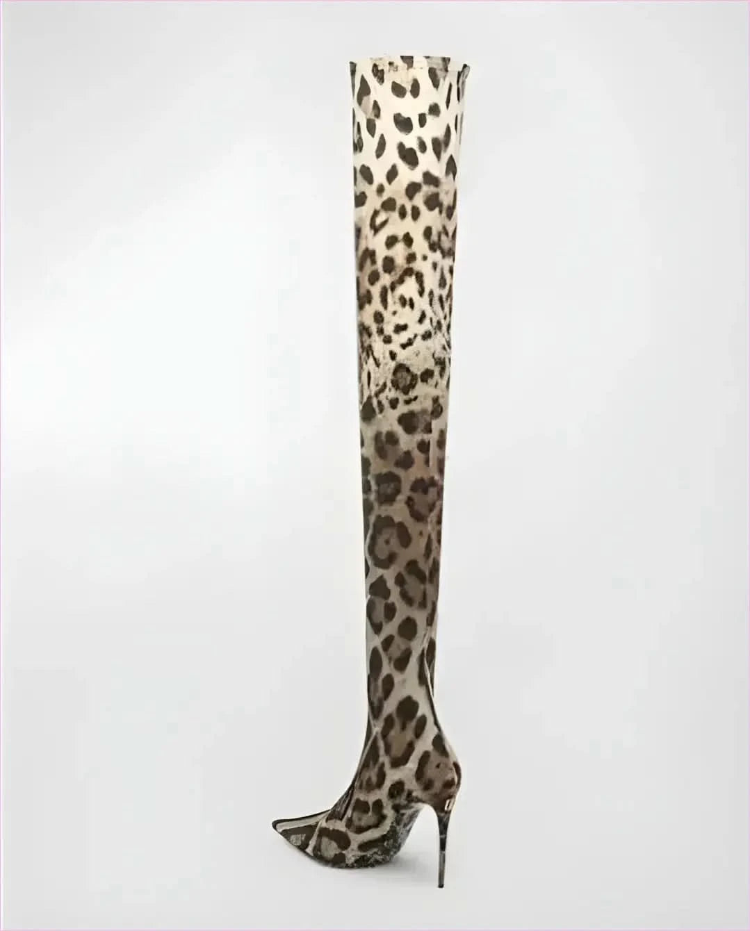Womens Leopard Snakeskin Pointed Thigh-high Stiletto Boots - Pleasures and Sins